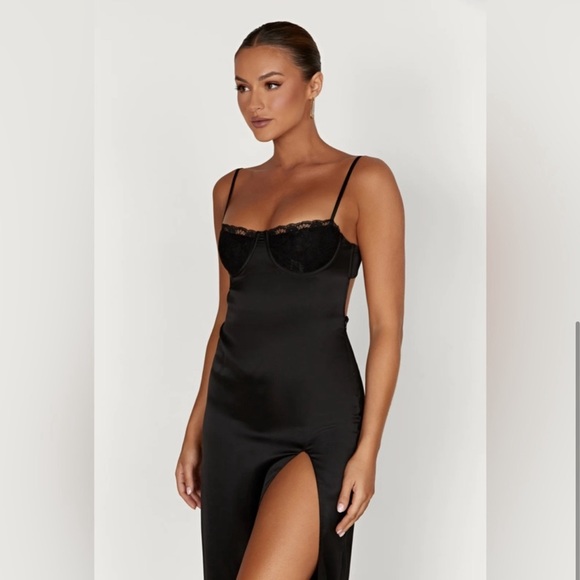 NWT Meshki Zuleyka Black Silky Satin Maxi Dress - Classy & Sexy - Picture 3 of 6